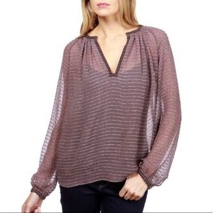 Lucky Brand Mauve Sheer Split Neck Blouse